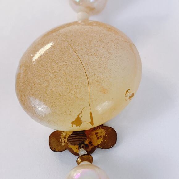 Vintage 1950s Mid Century Glass Bead Statement Necklace Cream Brown Chunky READ - Picture 8 of 13